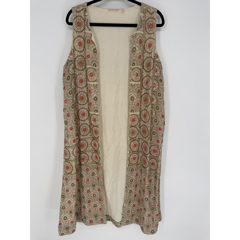 SOFT SURROUNDINGS ALHAMBRA BEADED LONG DUSTER VEST L/XL EMBROIDERED BOHO KIMONO